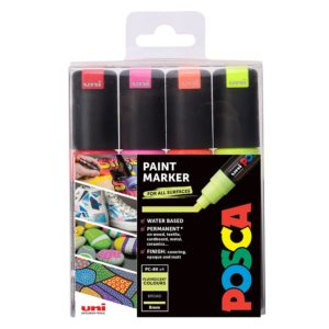 Uni POSCA PC-8K - Chisel 8mm - Sett Fluorecent 4stk